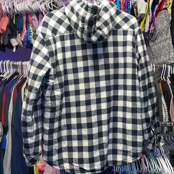 Boston Trades XLG button up work jacket hoodie black and white plaid - Picture 6 of 6